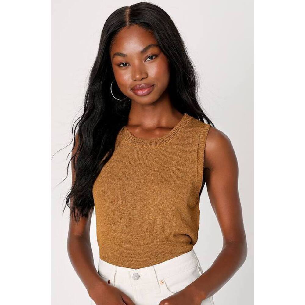 Lulus Clean Aesthetic Dark Mustard Yellow Sweater Knit Tank Top - Size L